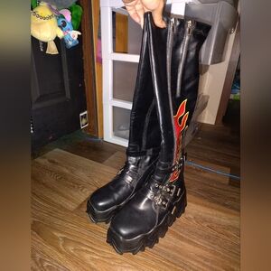 Lamoda Black, Red, and Yellow Flame Platform Shoes